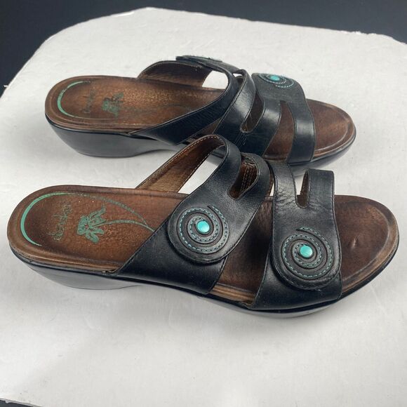 Dansko Women's size 41 Dixie Full Grain Black/Turquoise Women's Sandals Leather - Picture 16 of 16